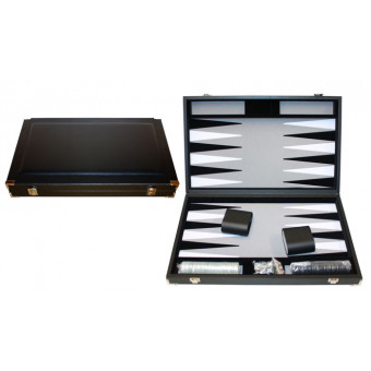Backgammon 46cm : Cuir Noir