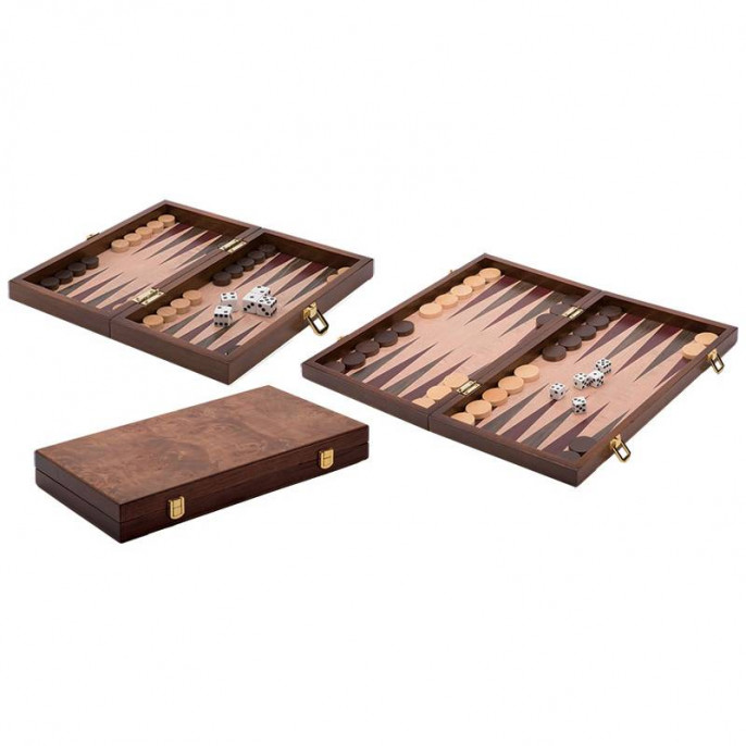 Backgammon bois 25 cm façon loupe d'orme, pliable
