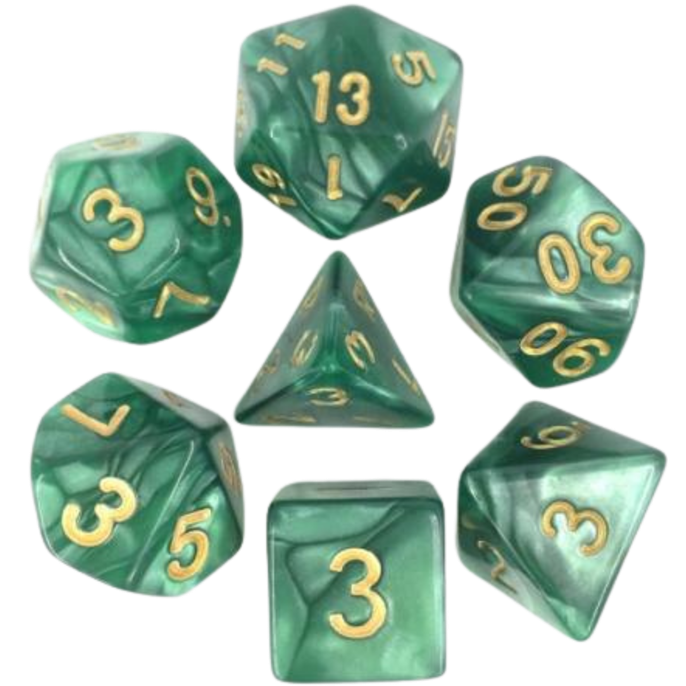 Set de dés : Vert nacré & Or - Opaque