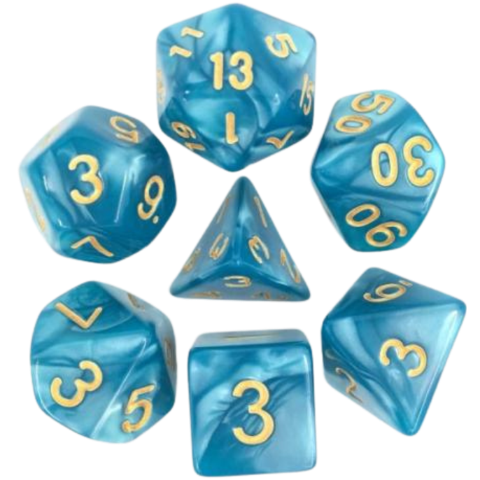 Set de dés : Bleu Nacré & Or - Opaque