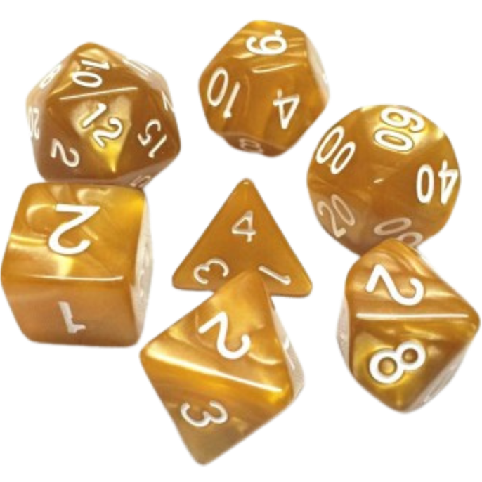 Set de dés : Or nacré & Blanc - Opaque