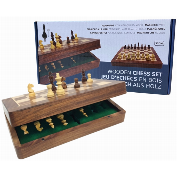 Échecs : Coffret en bois pliant 35cm - Pièces magnétiques