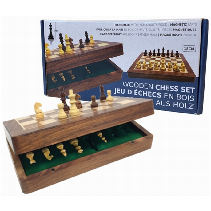 Échecs : Coffret en bois pliant 18cm - Pièces magnétiques