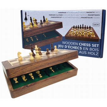 Échecs : Coffret en bois pliant 18cm - Pièces magnétiques