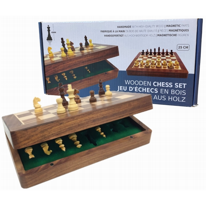 Échecs : Coffret en bois pliant 28cm - Pièces magnétiques