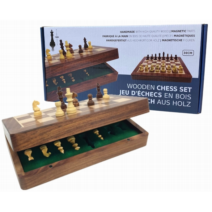 Échecs : Coffret en bois pliant 30cm - Pièces magnétiques