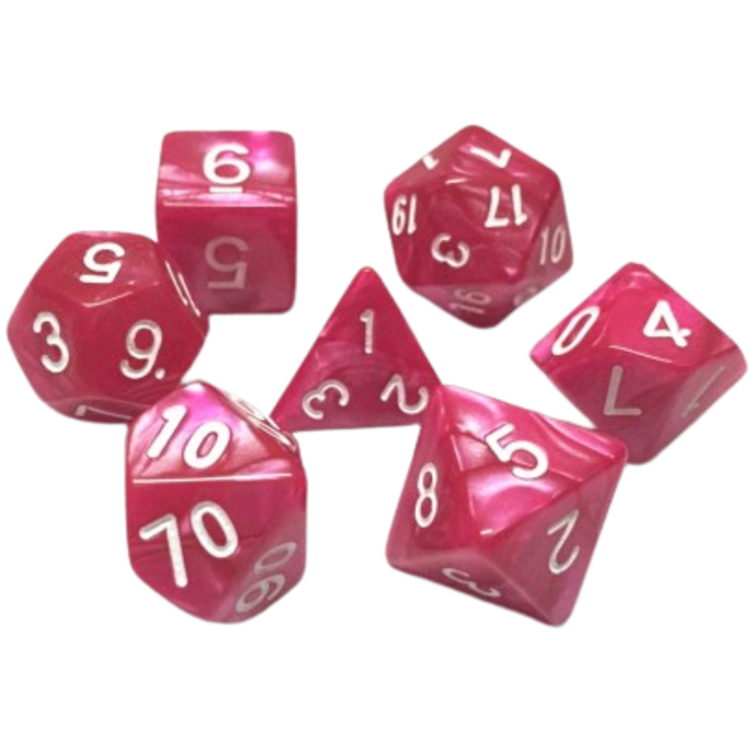 Set de dés : Rose Rouge nacré & Blanc - Opaque