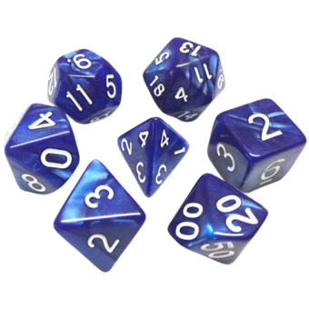 Set de dés : Bleu nacré & Blanc - Opaque