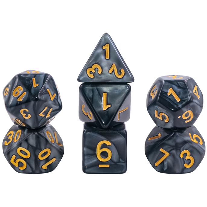 Set de dés : Noir nacré & Or - Opaque